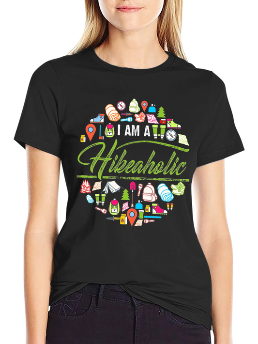 Camiseta Negra Hikeaholic para Amantes del Senderismo