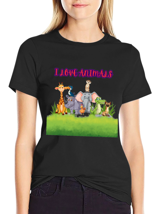 Camiseta Negra Amo a los Animales - Diseño Divertido