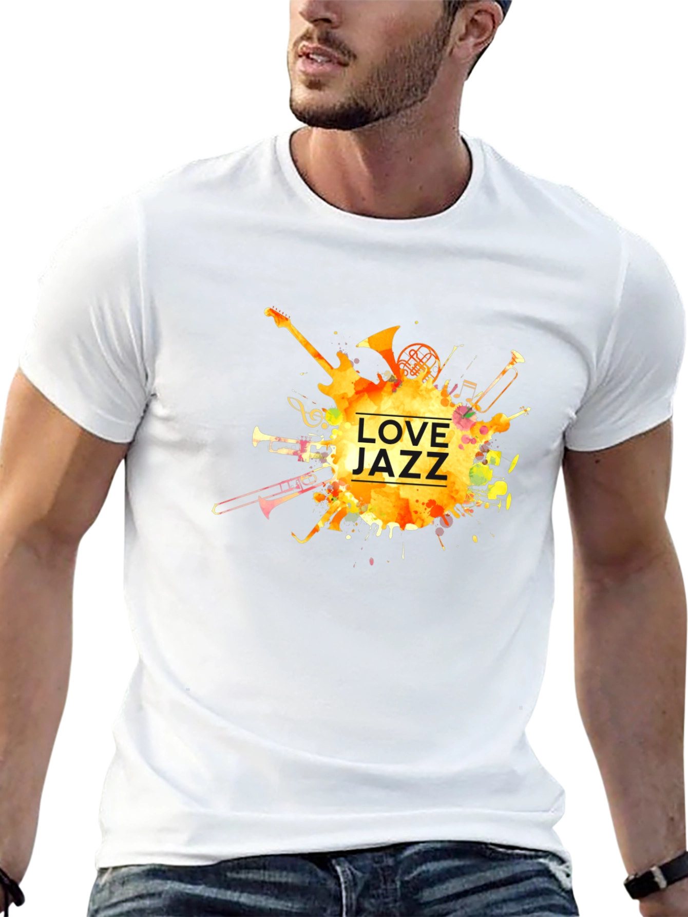 Camiseta Negra Estampada Love Jazz para Hombre