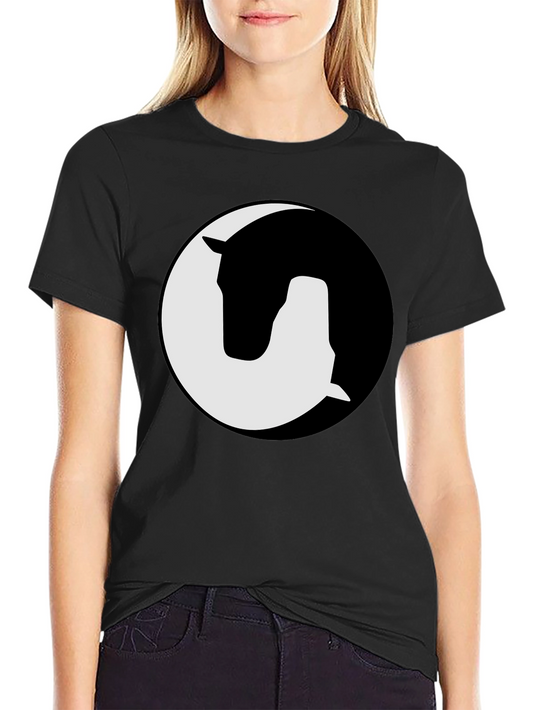 Camiseta Negra Yin Yang Caballo Diseño Gráfico Unisex