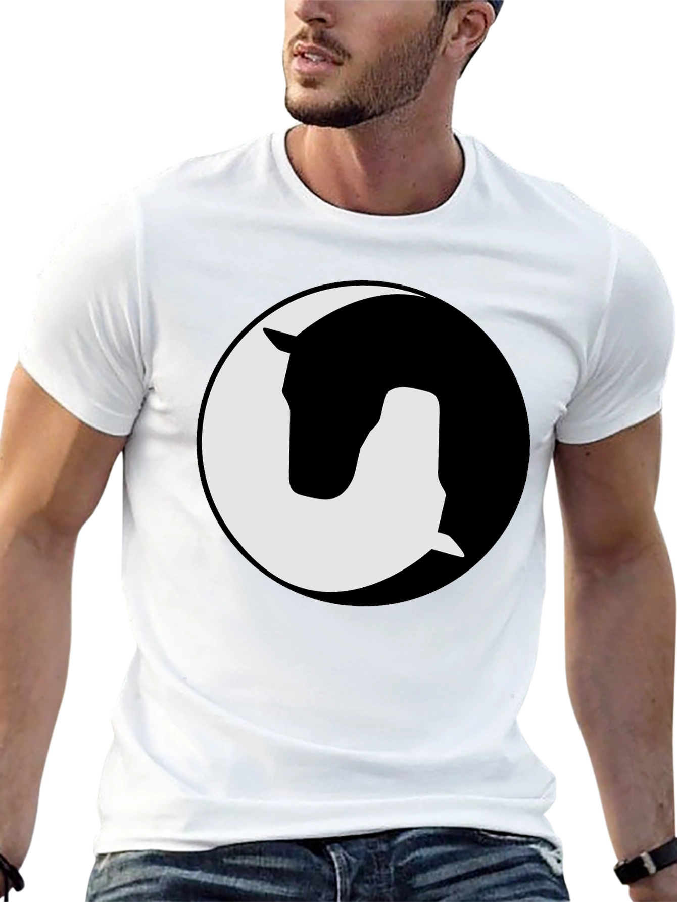 Camiseta Negra Yin Yang Caballo Diseño Gráfico Unisex