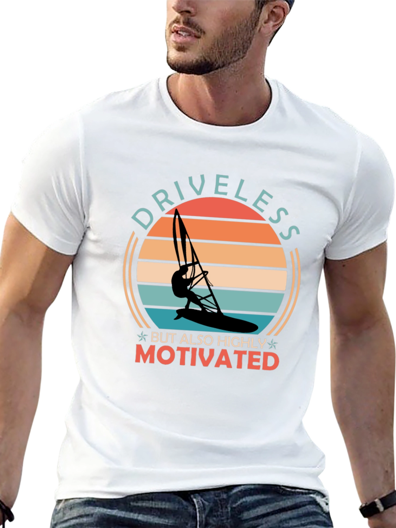 Camiseta Negra con Diseño de Windsurfista Motivacional