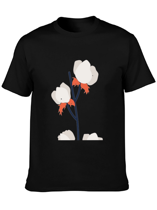 Camiseta Negra con Diseño de Algodón Floral