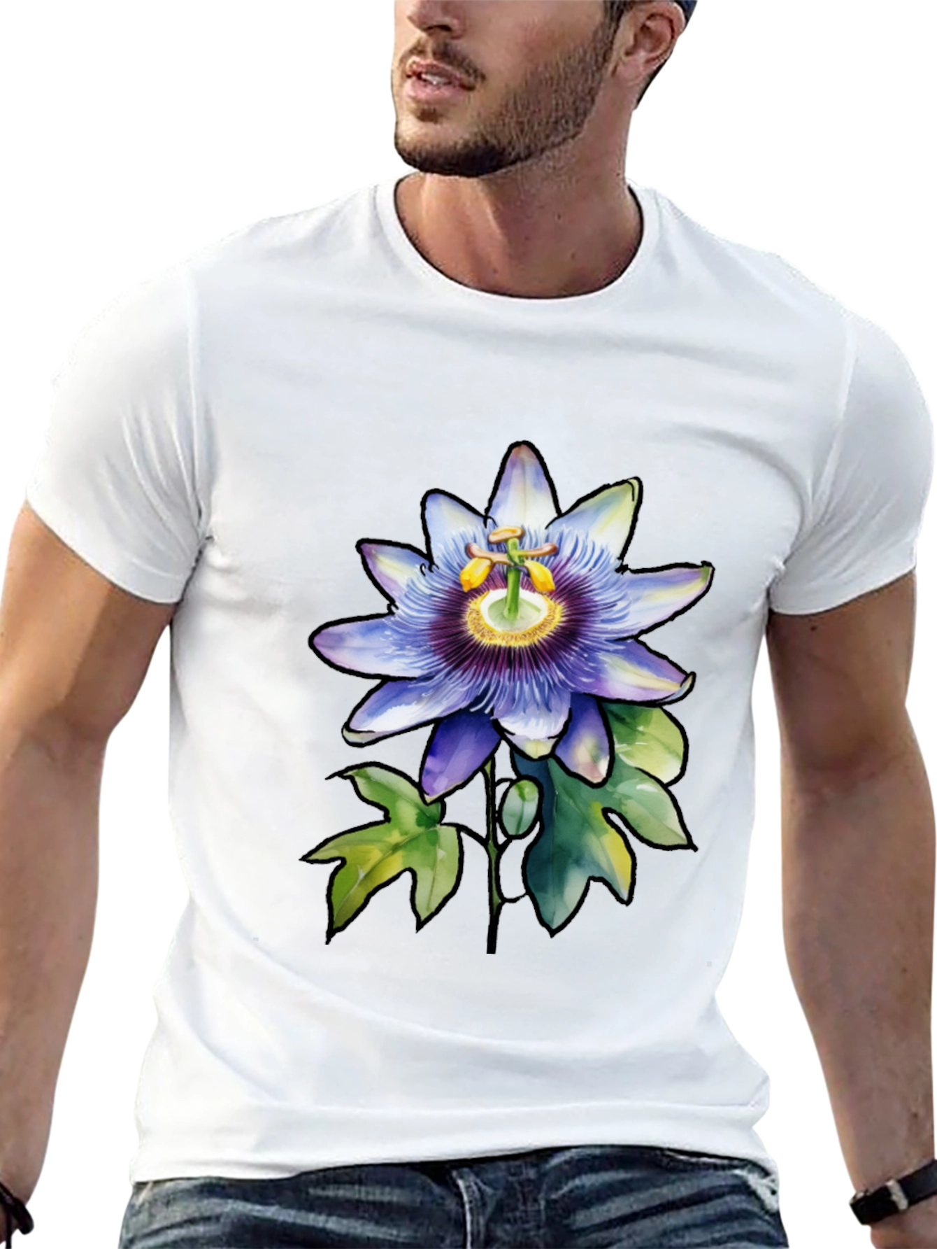 Camiseta Negra con Flor de Pasión