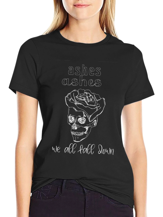 Camiseta Negra con Estampado de Calavera y Rosas