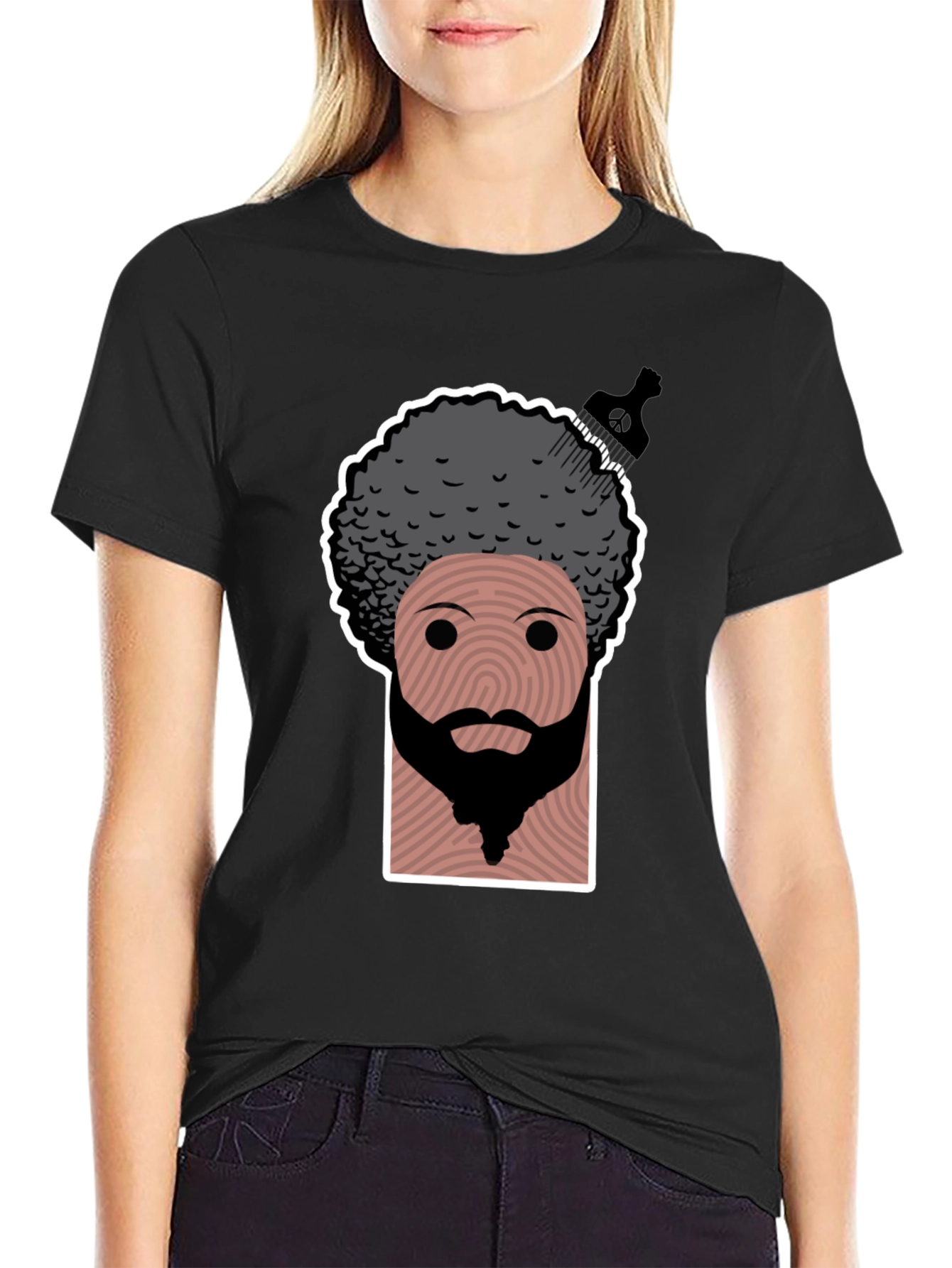 Camiseta Negra con Diseño Afro Original