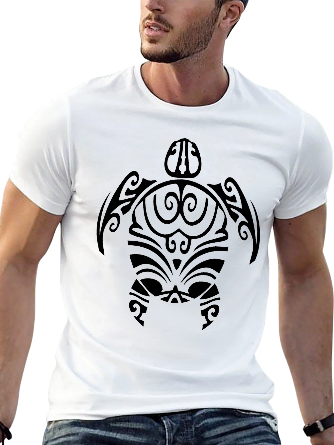 Camiseta Negra Hombre Diseño Tribal Tortuga