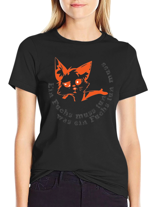 Camiseta Negra con Diseño de Zorro Naranja