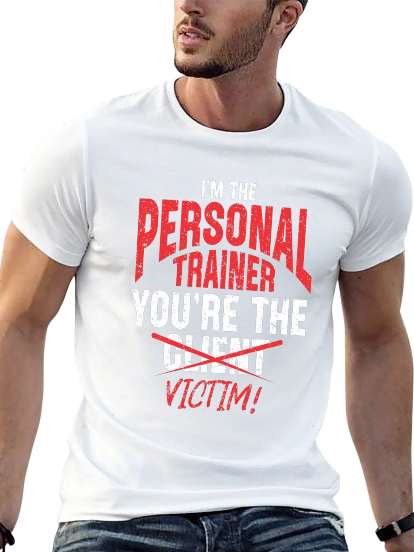 Camiseta Negra Divertida: Entrenador Personal ¡Víctima!