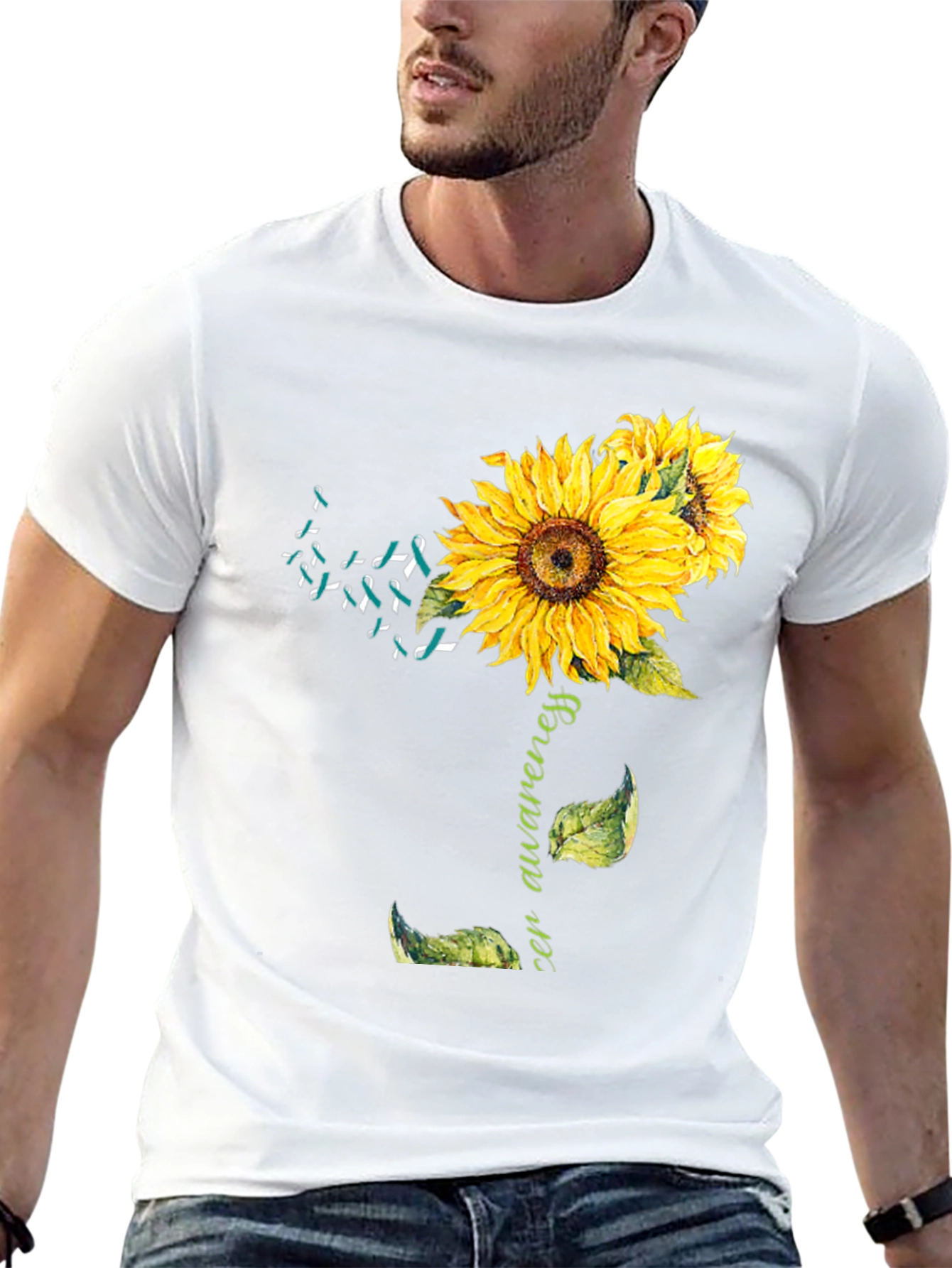 Camiseta Negra Girasol Conciencia Cáncer