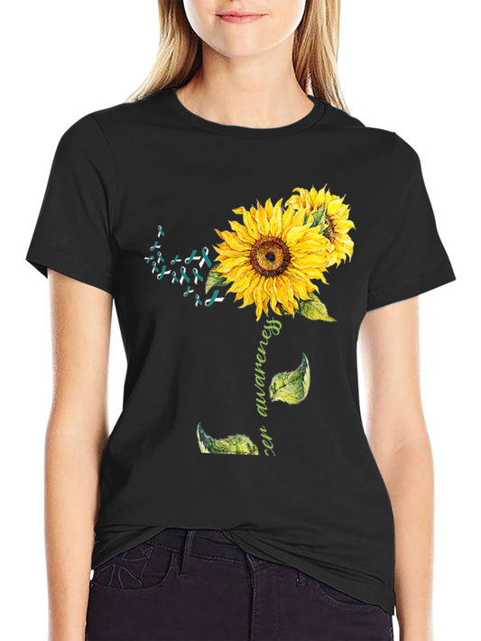 Camiseta Negra Girasol Conciencia Cáncer