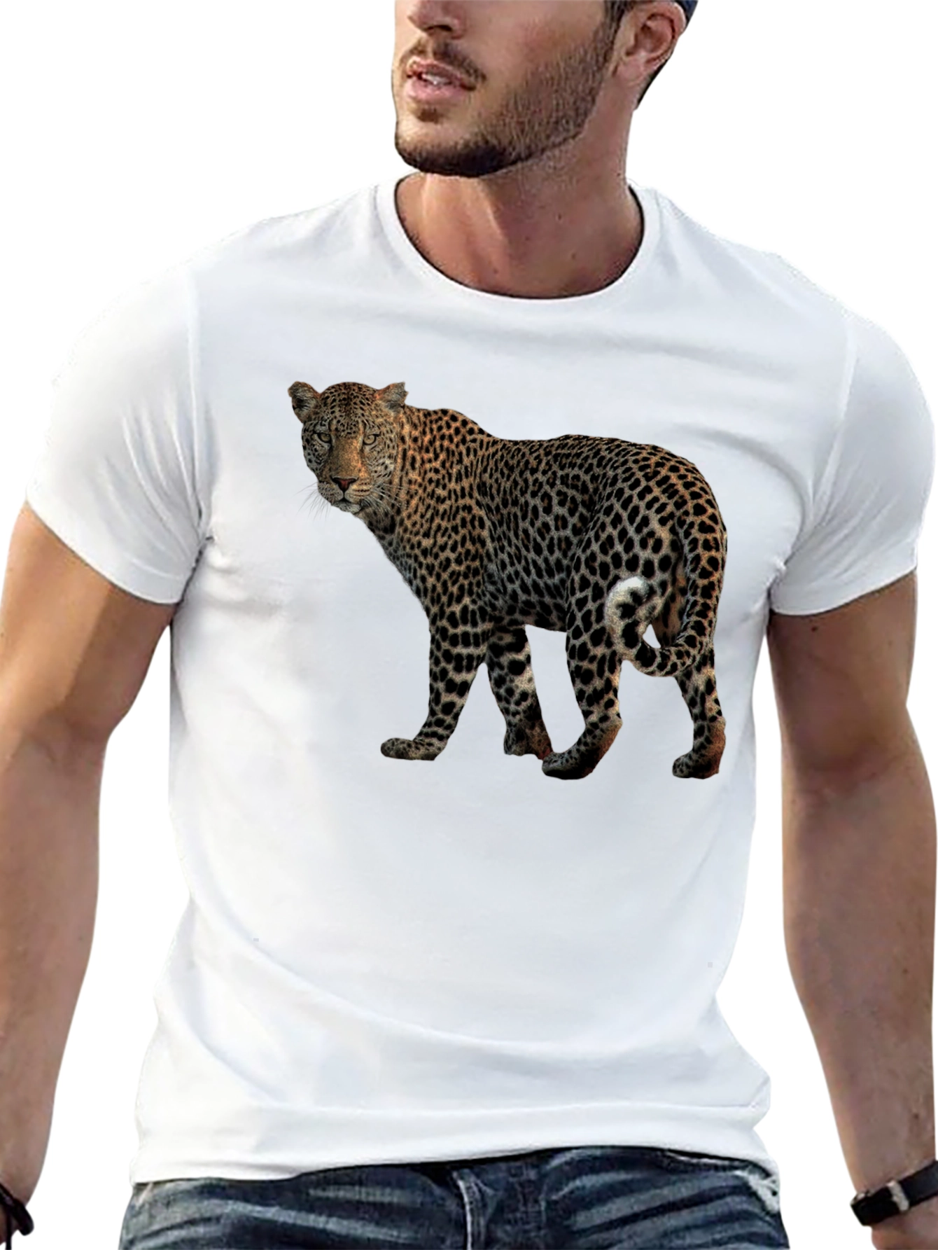 Camiseta Negra con Estampado de Leopardo