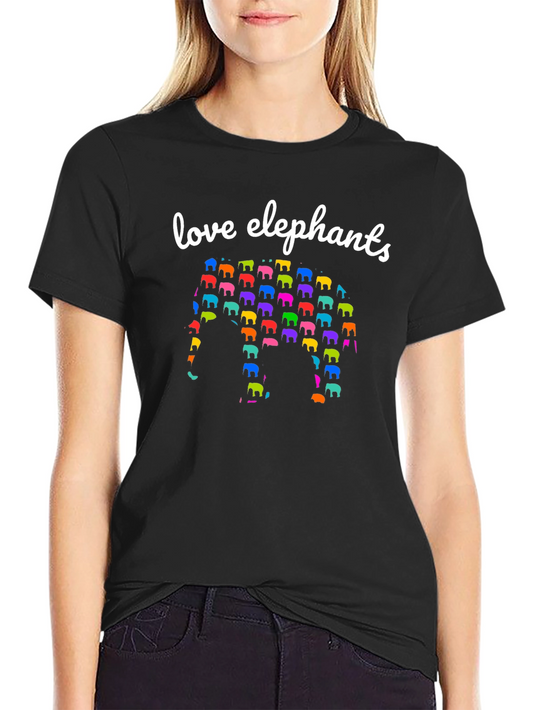 Camiseta Negra con Diseño de Elefantes Coloridos