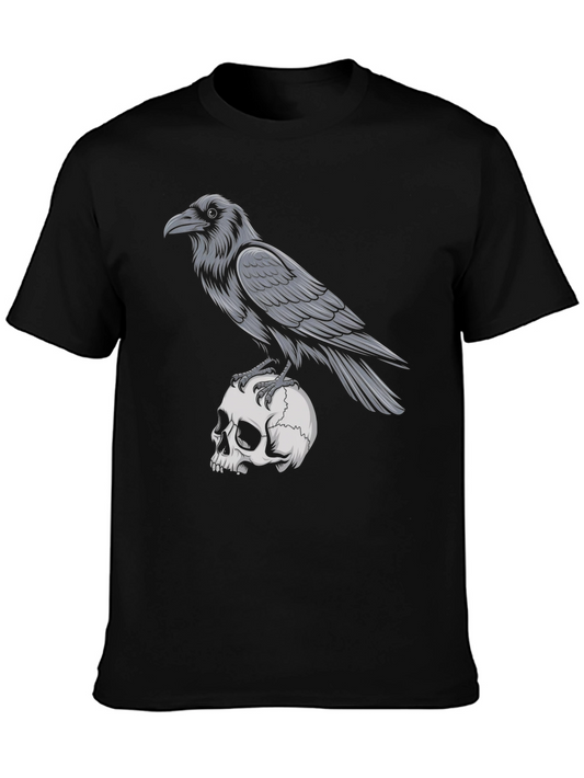 Camiseta Negra Cuervo y Calavera - Estilo Gótico