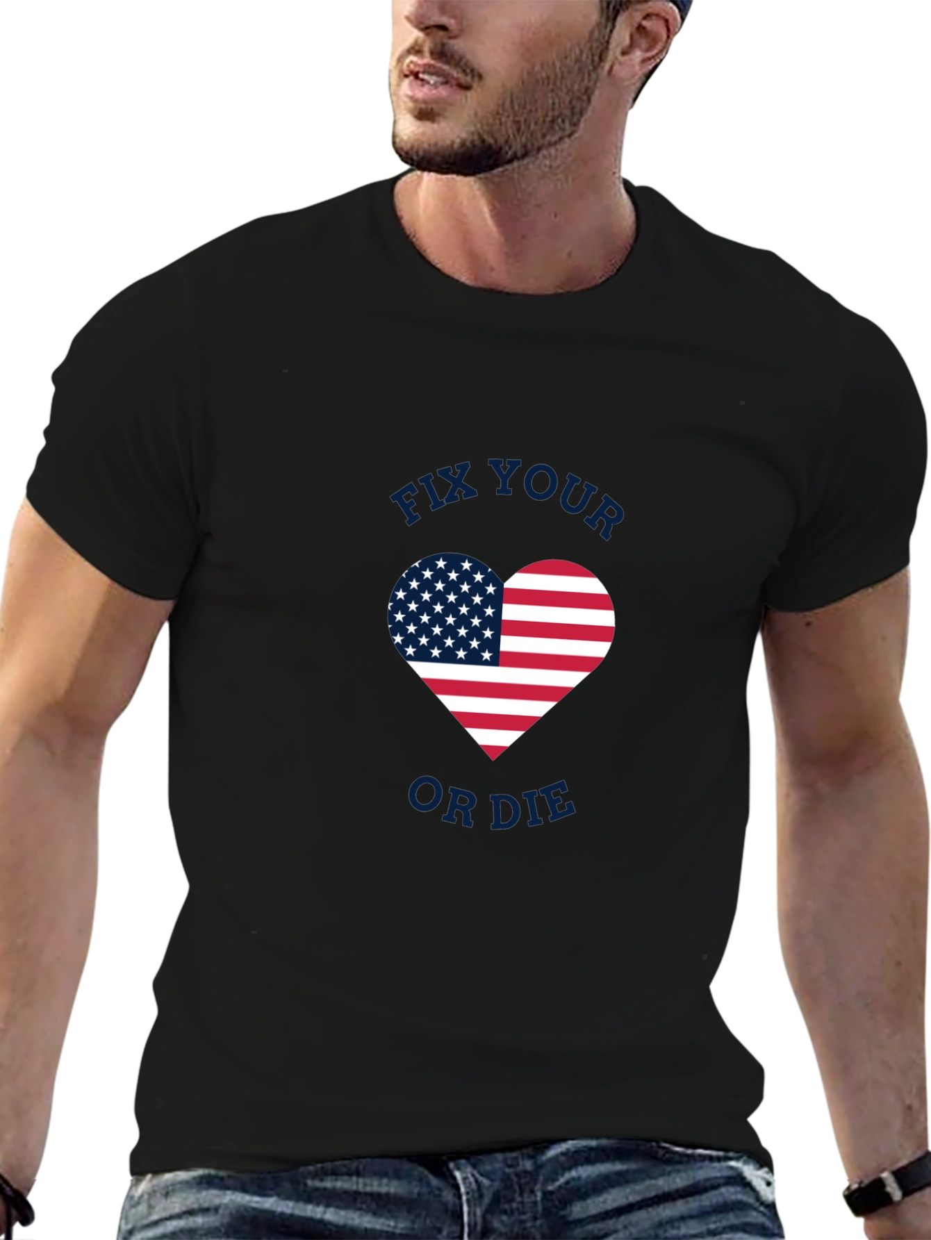 Camiseta Negra con Corazón Patriótico