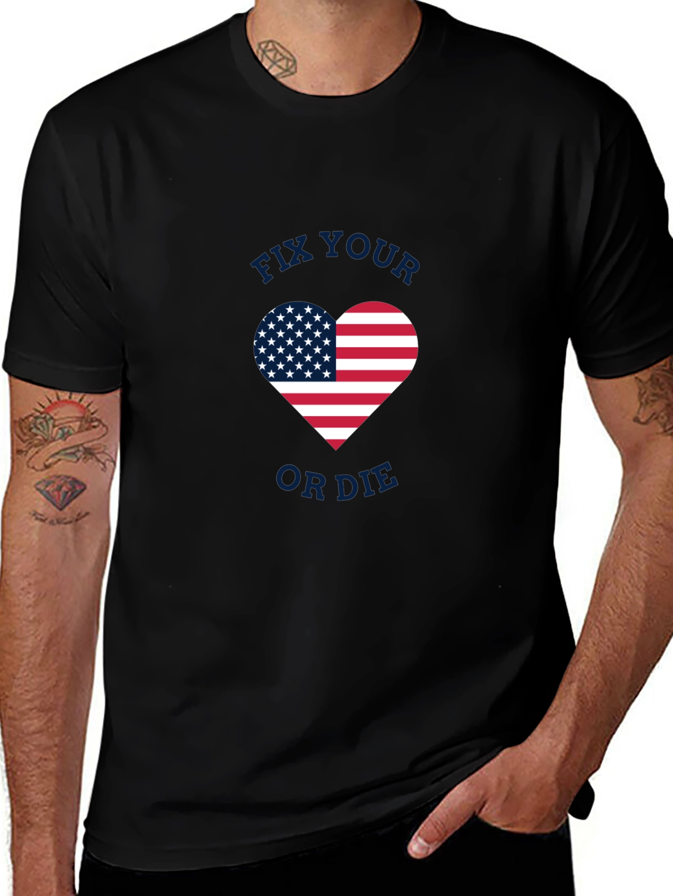 Camiseta Negra con Corazón Patriótico