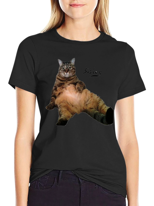 Camiseta Negra con Diseño de Gato Relajado