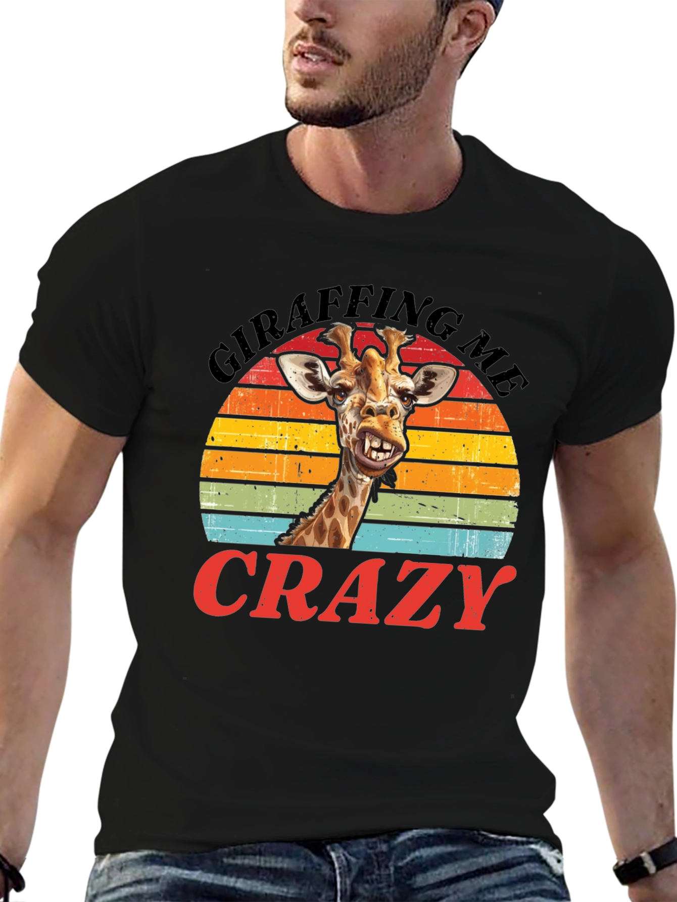 Camiseta Negra con Diseño de Jirafa Divertida