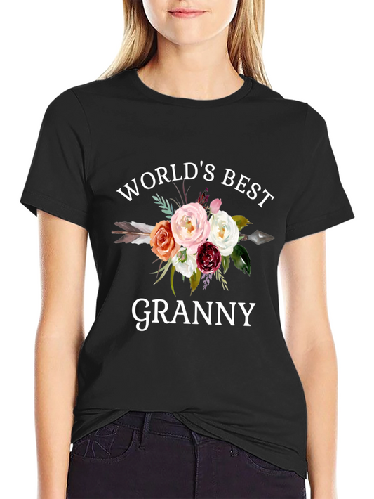 Camiseta Negra Mejor Abuela del Mundo con Diseño Floral