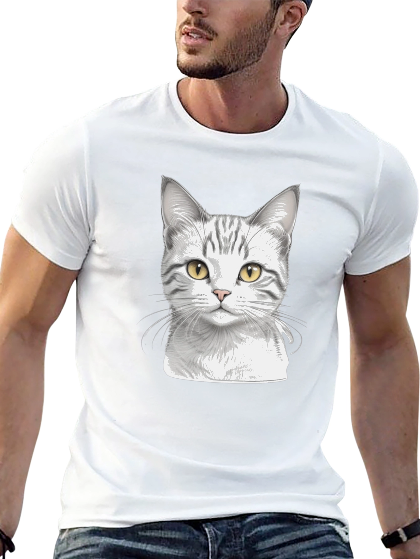 Camiseta Negra con Diseño de Gato Atigrado