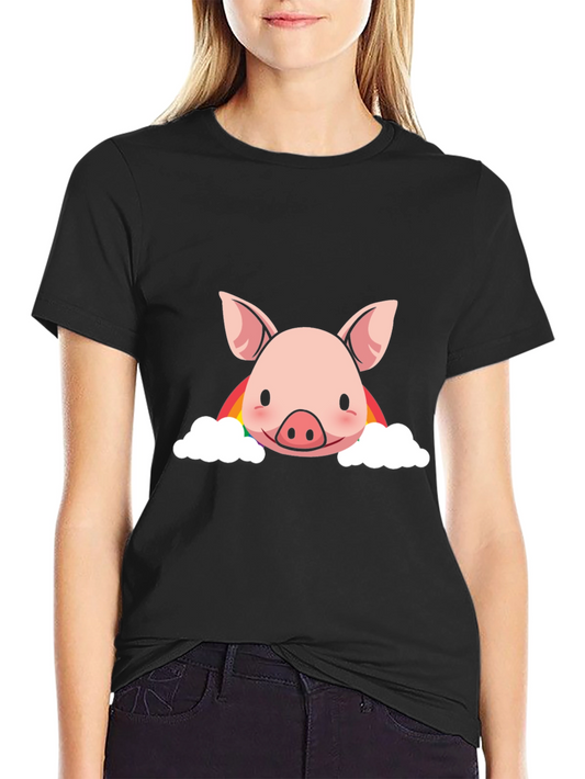 Camiseta Negra con Diseño de Cerdo Arcoíris