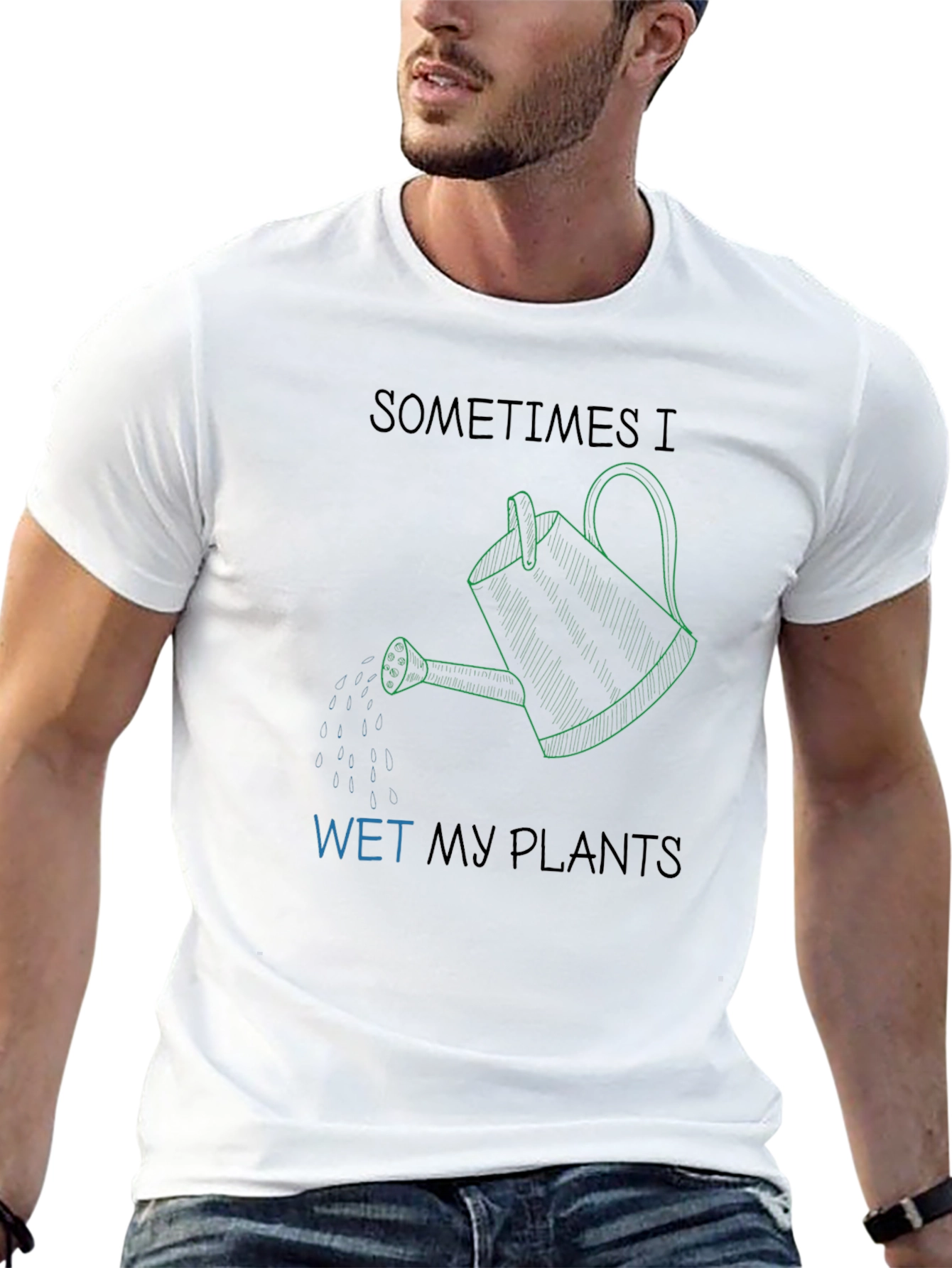 Camiseta Negra Humorístico Riego Mis Plantas