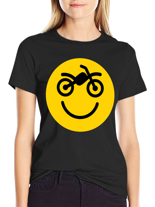 Camiseta Negra con Diseño Smiley Motero