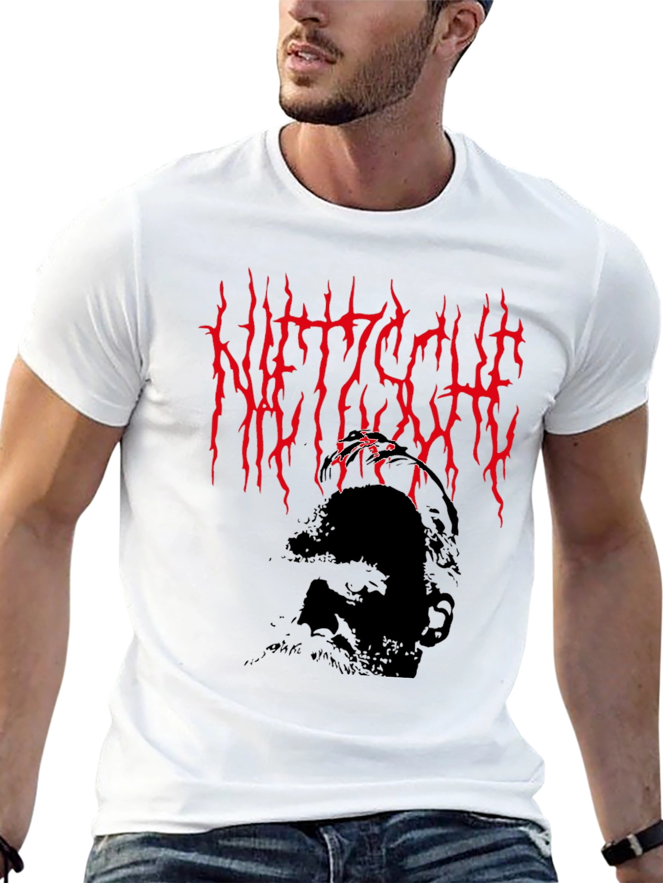 Camiseta Negra Nietzsche Estilo Death Metal