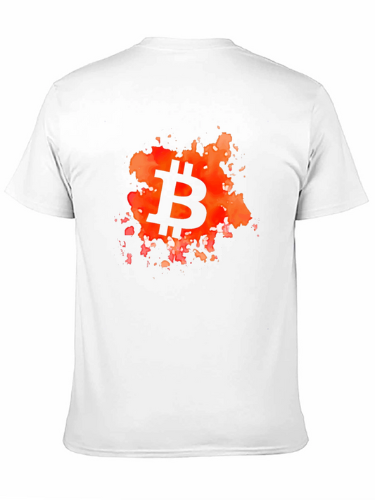 Camiseta Hombre Bitcoin Diseño Abstracto Naranja