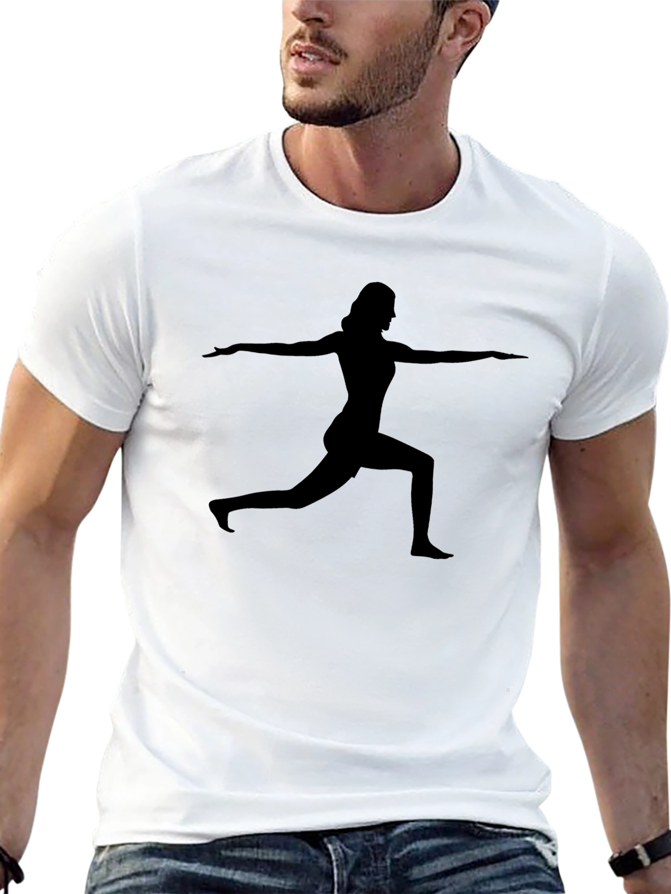 Camiseta Negra con Silueta de Yoga para Hombre