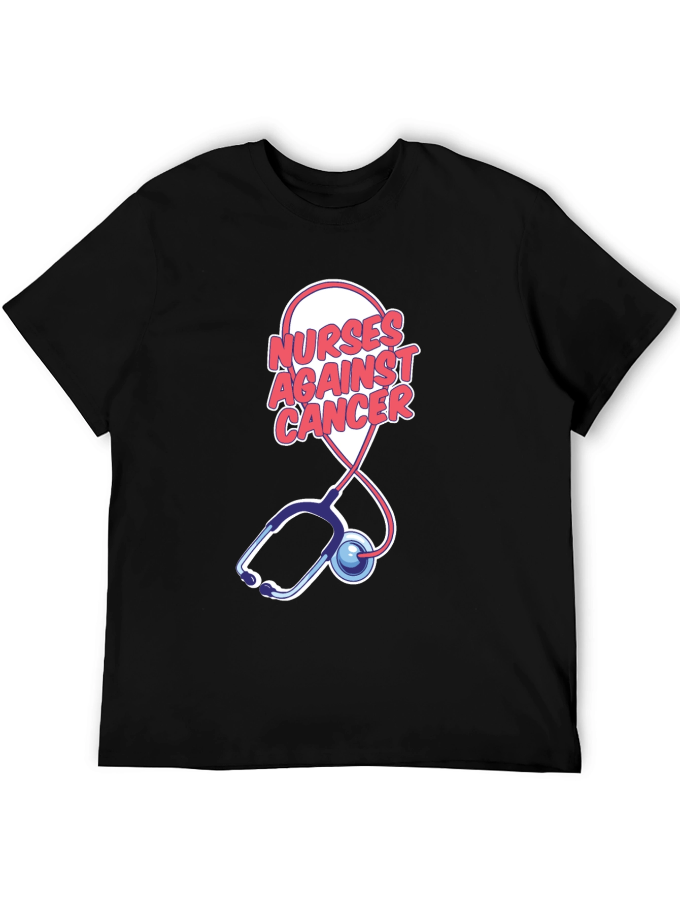 Camiseta Negra Nurses Against Cancer con Estetoscopio