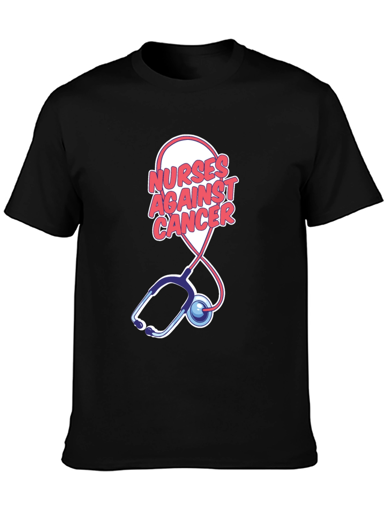 Camiseta Negra Nurses Against Cancer con Estetoscopio
