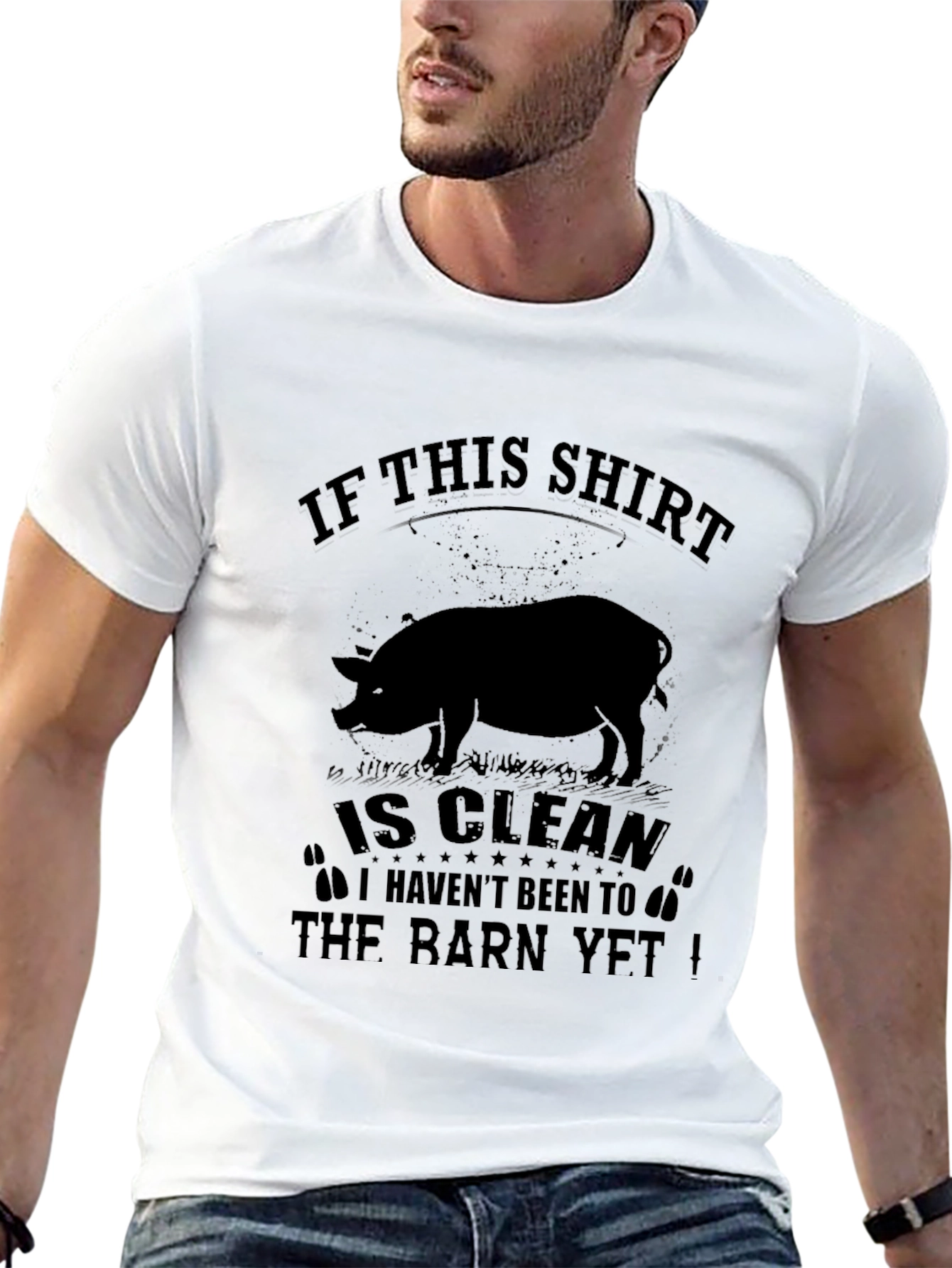 Camiseta Negra Gráfica Cerdo Granja