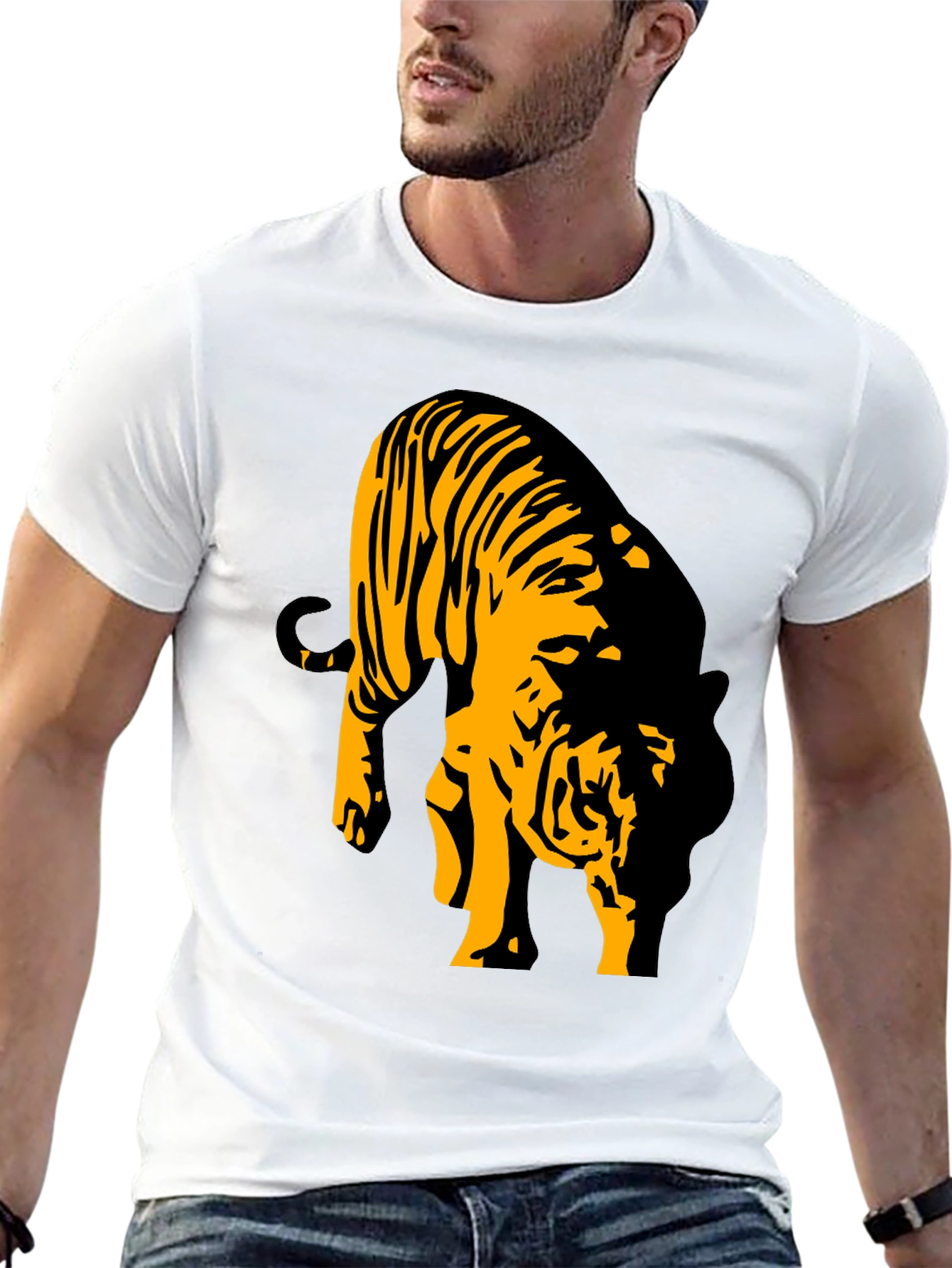 Camiseta Negra con Diseño de Tigre Abstracto