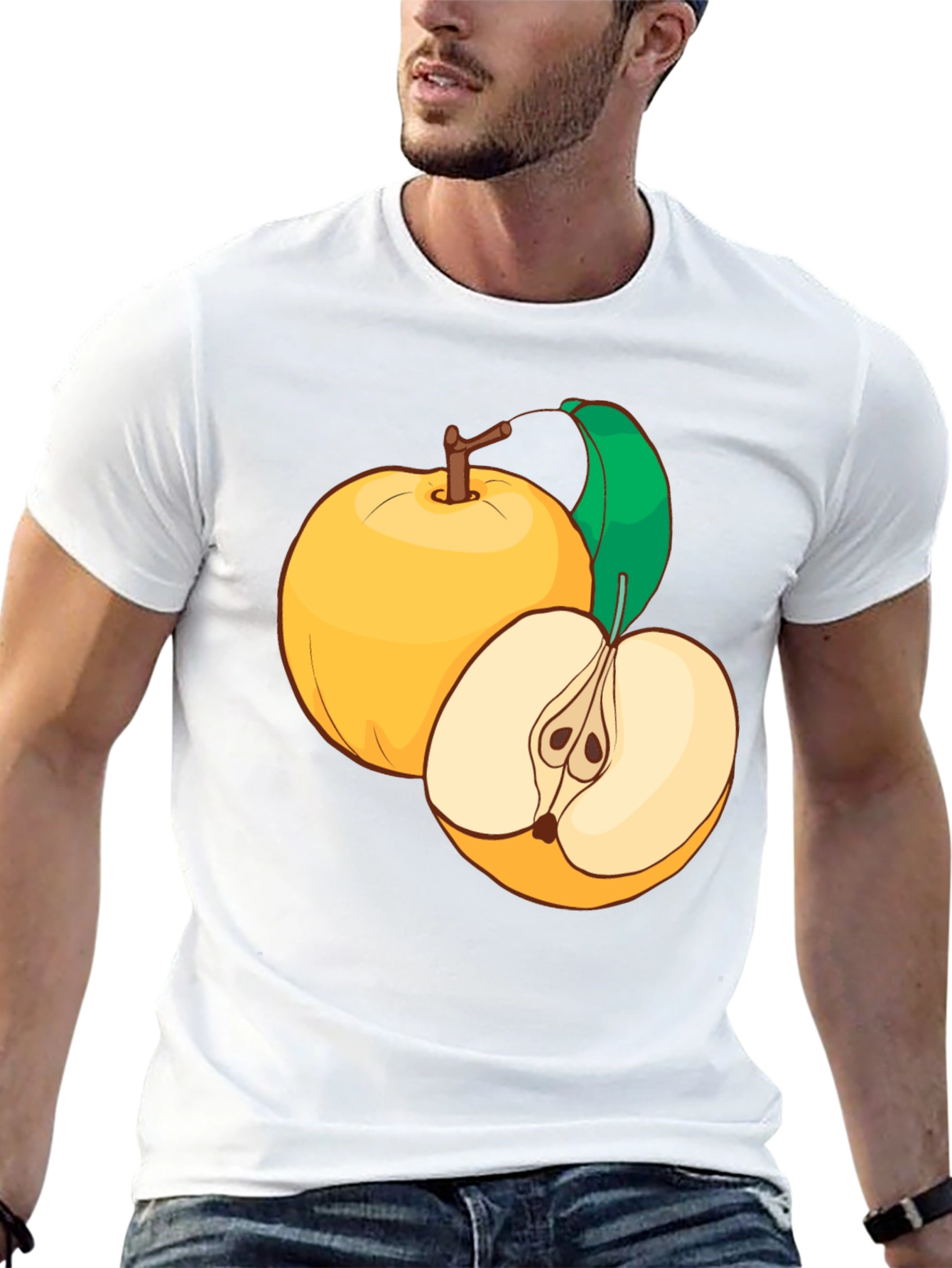 Camiseta Negra con Diseño de Manzanas