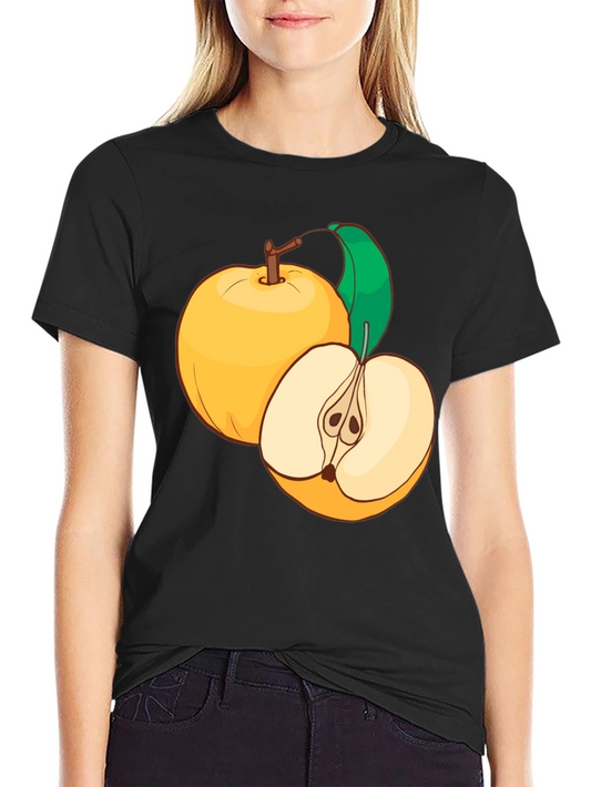 Camiseta Negra con Diseño de Manzanas