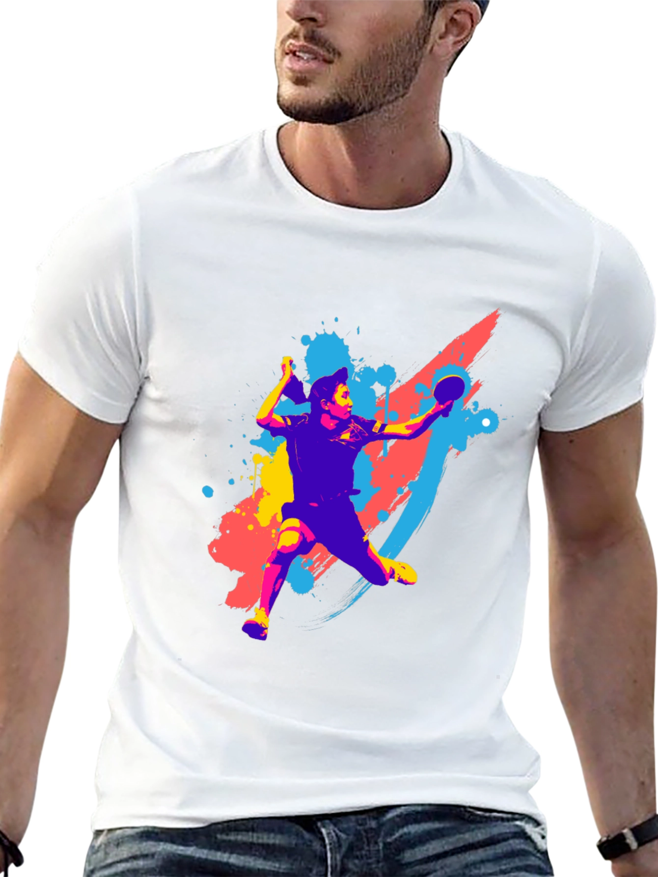 Camiseta Negra con Diseño de Tenis de Mesa Abstracto