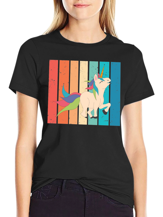 Camiseta Unicornio Retro Rayas Vintage