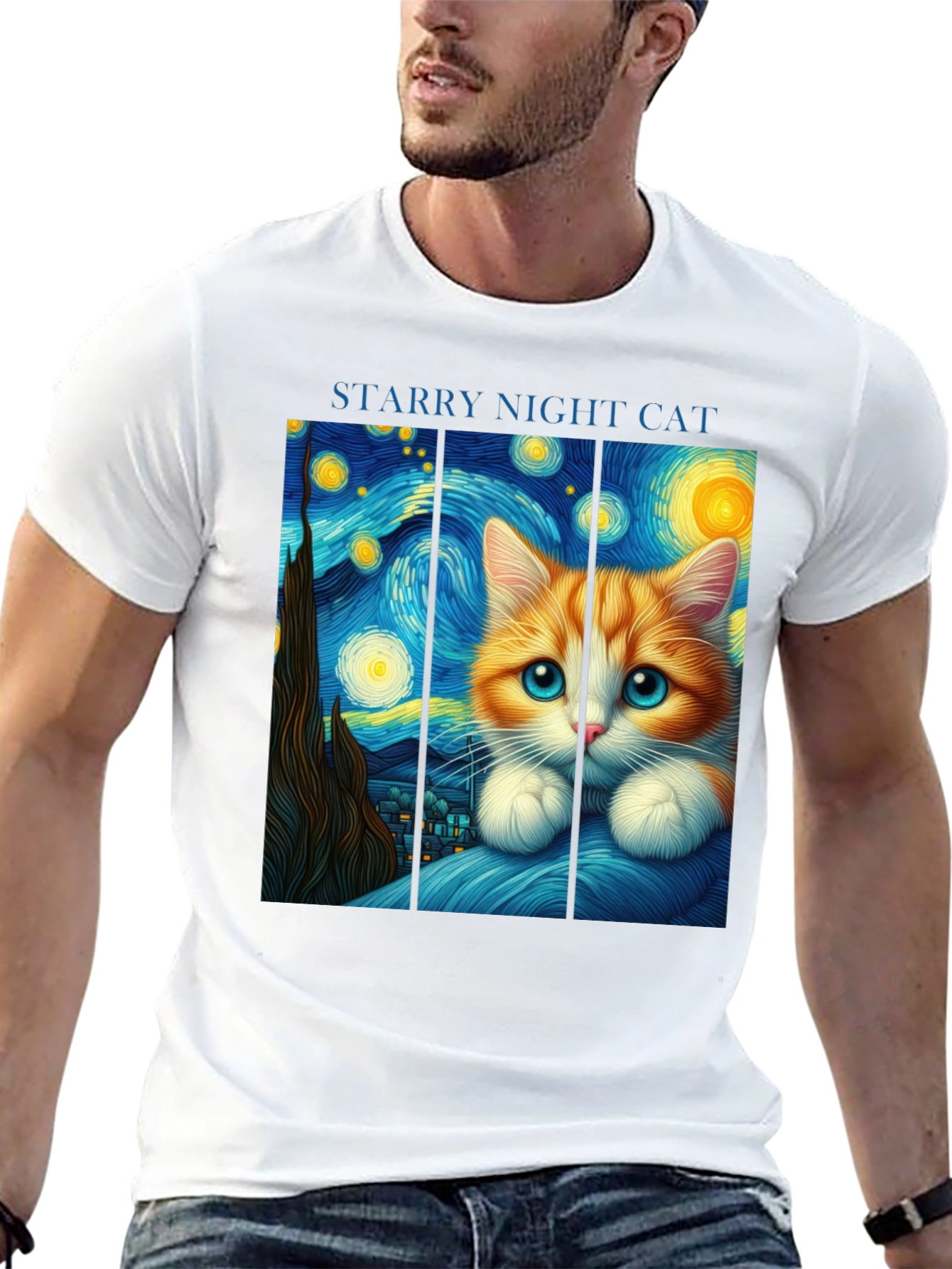 Camiseta Negra Noche Estrellada Felina