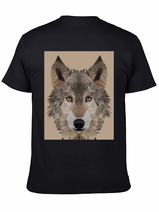Camiseta Hombre Negra con Diseño Lobo Geométrico
