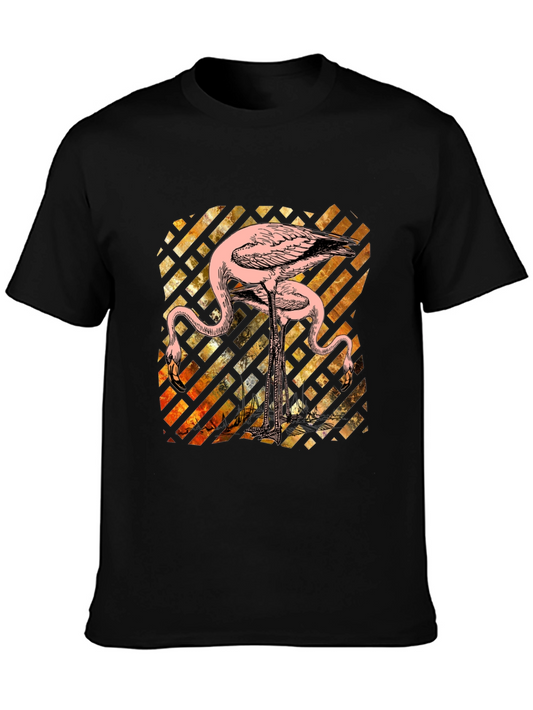 Camiseta Negra con Diseño de Flamencos Abstractos