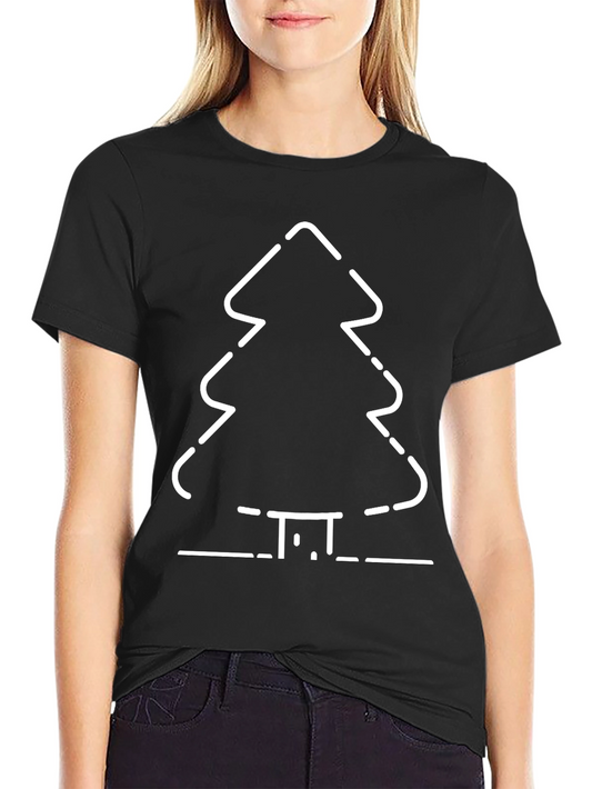 Camiseta Negra con Diseño de Árbol Navideño Minimalista