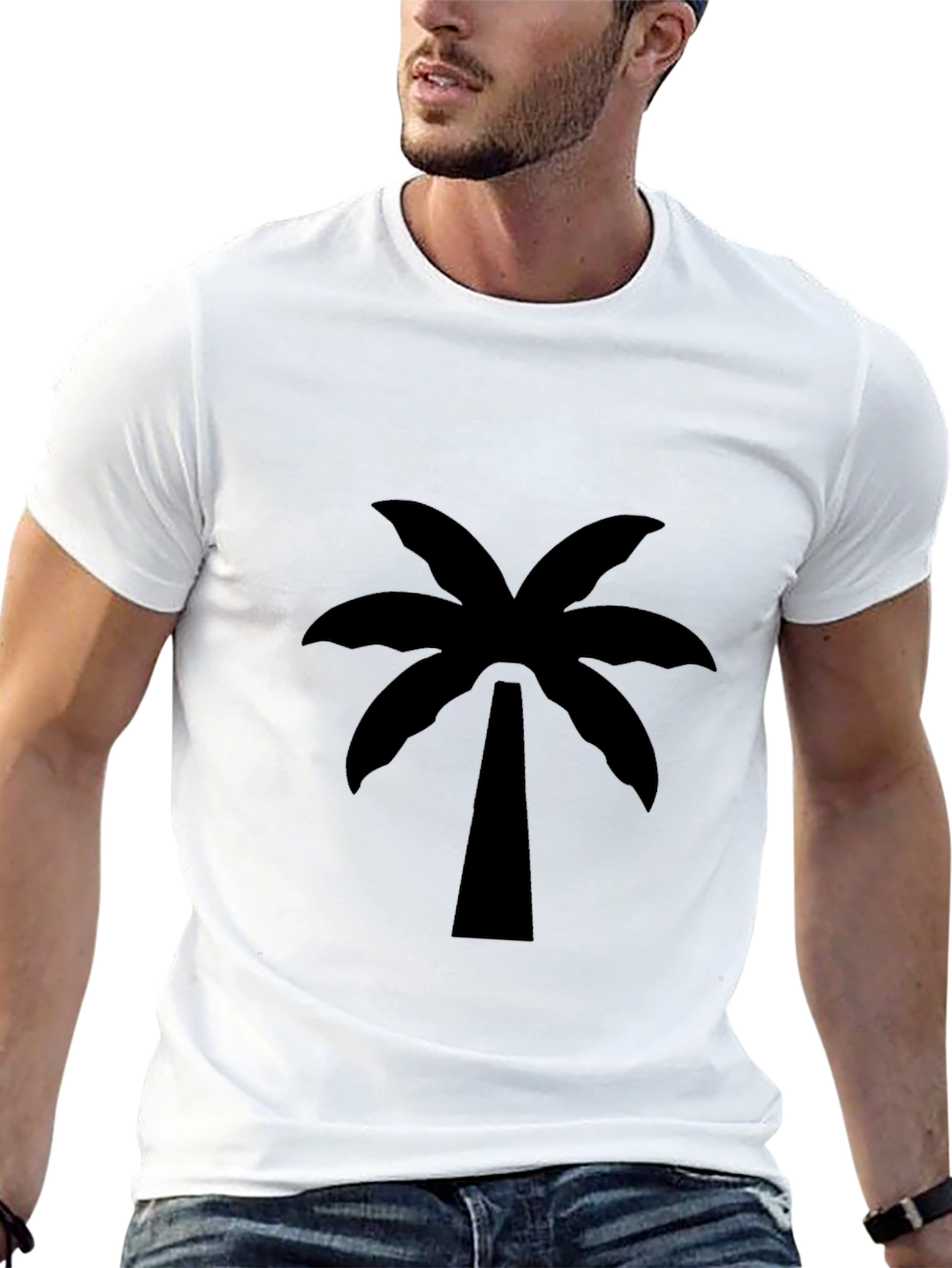 Camiseta Negra Estampada con Palmera Tropical