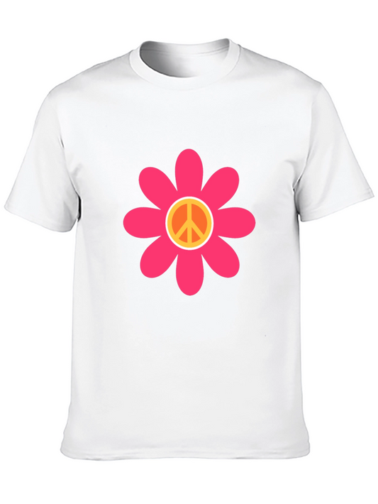 Camiseta Negra Flor Paz Estilo Hippie