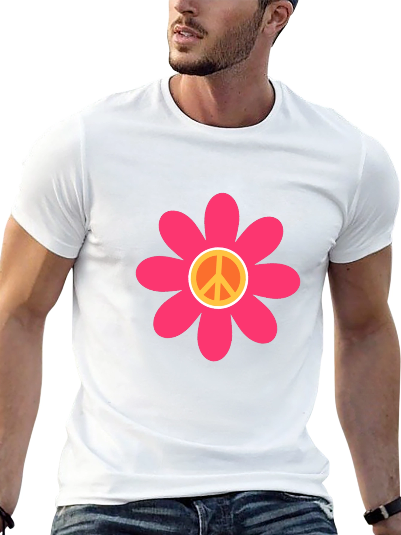 Camiseta Negra Flor Paz Estilo Hippie