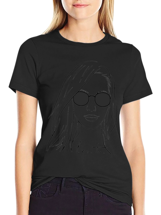 Camiseta Negra con Diseño de Mujer con Gafas