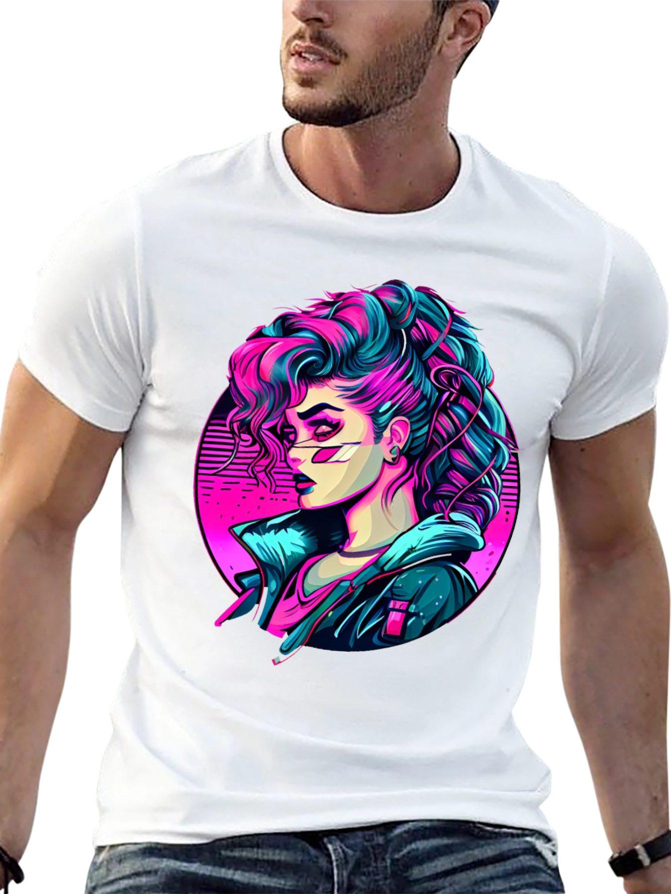 Camiseta Negra Mujer Cyberpunk Art