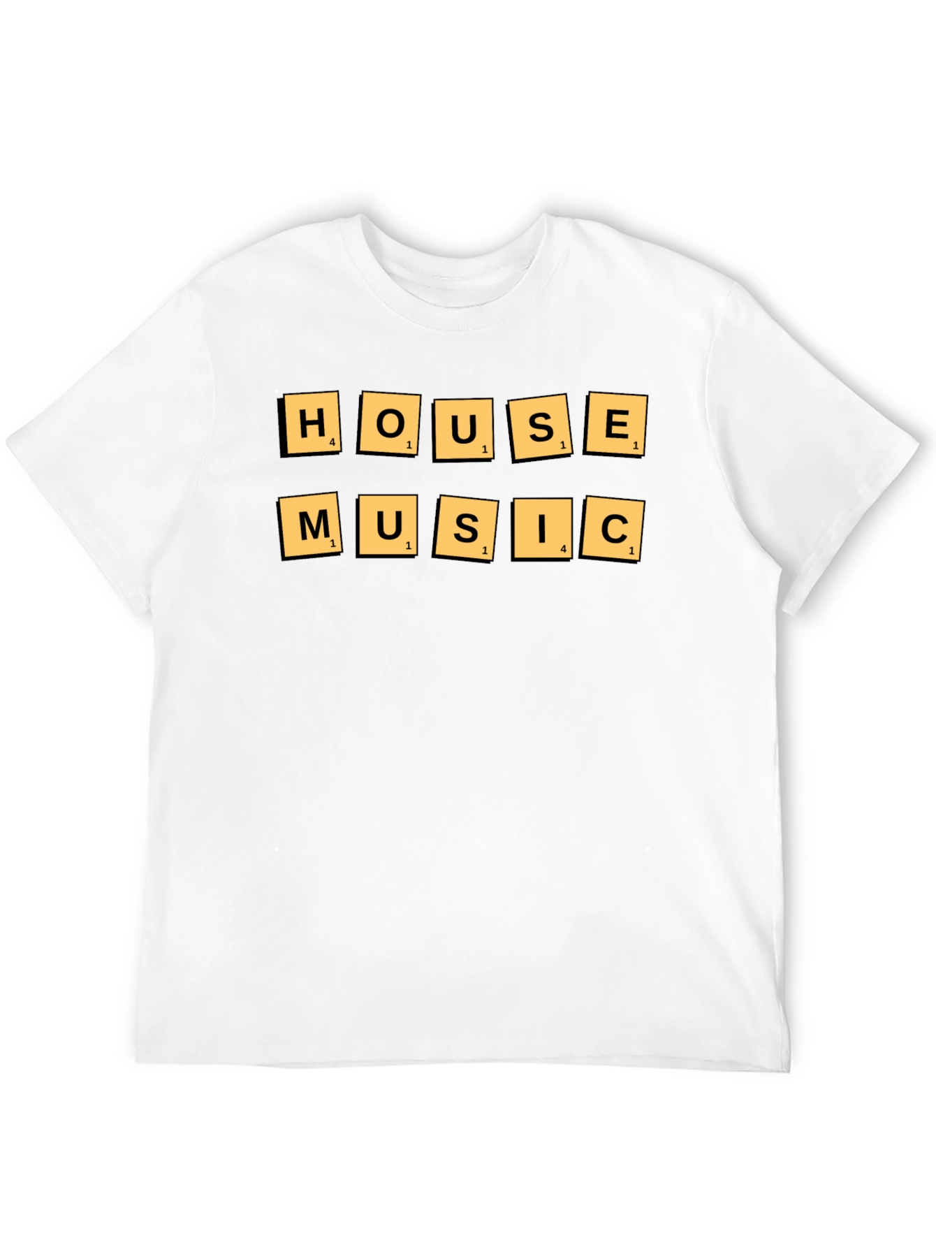 Camiseta Negra House Music Estilo Scrabble