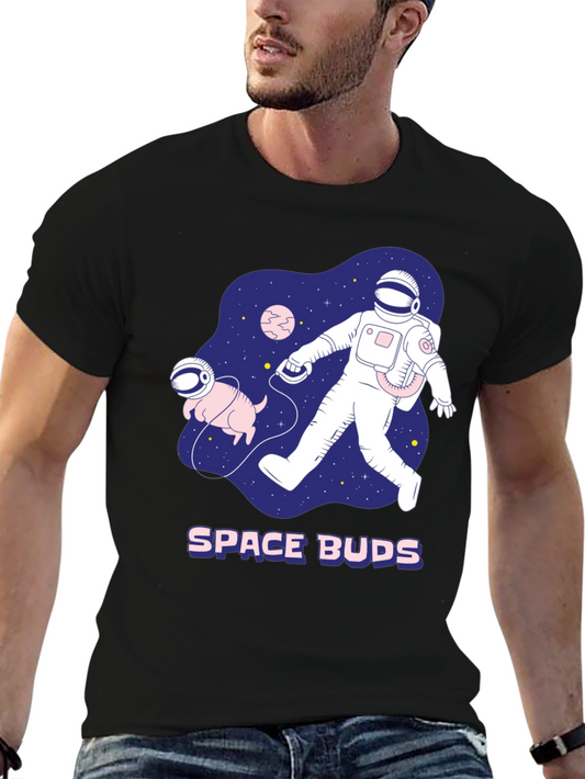 Camiseta Negra Space Buds para Aventureros Espaciales