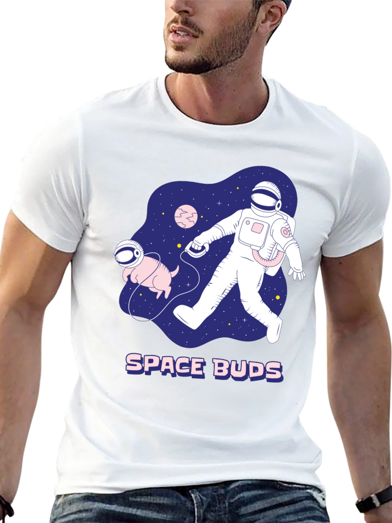 Camiseta Negra Space Buds para Aventureros Espaciales
